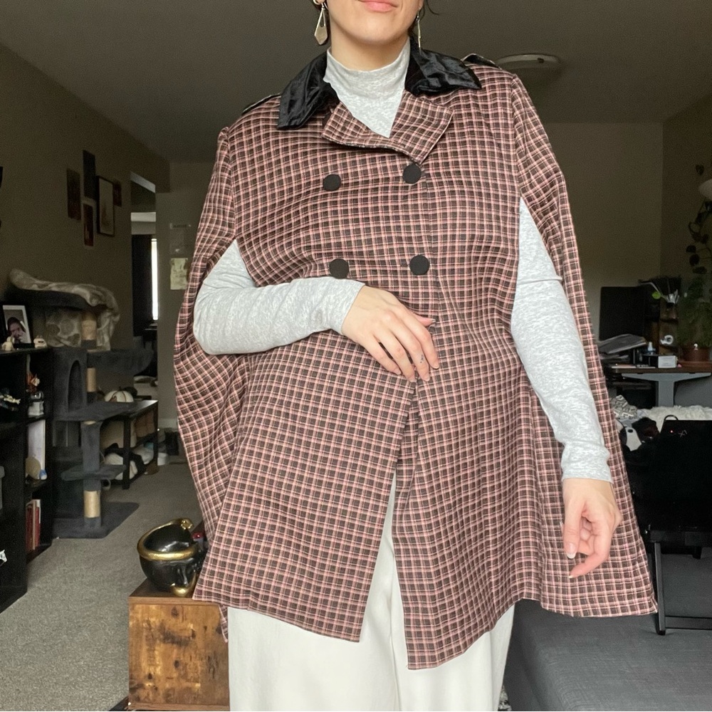 Checkered cape coat